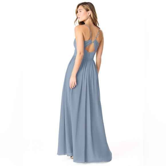 Azazie CORA Dusty Blue A-Line Pleated Chiffon Bridesmaid/Prom Dress - Picture 4 of 7